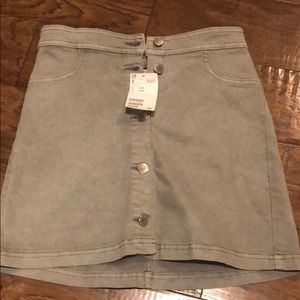 Kids Olive Green Buttoned Jean Skirt